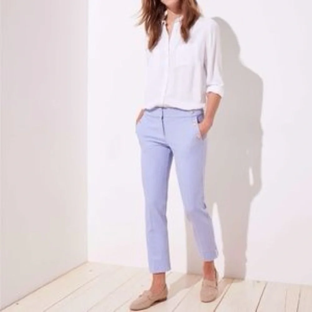 NWT LOFT Riviera Marisa Fit Sailor Pants Blue Stripe Ankle Dress Pants Sz 4 - Picture 1 of 4